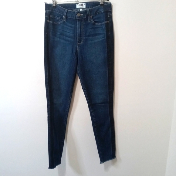 Paige Hoxton Side Stripes Raw hem Ankle Jeans Size 29 in Blue Color - Picture 2 of 16
